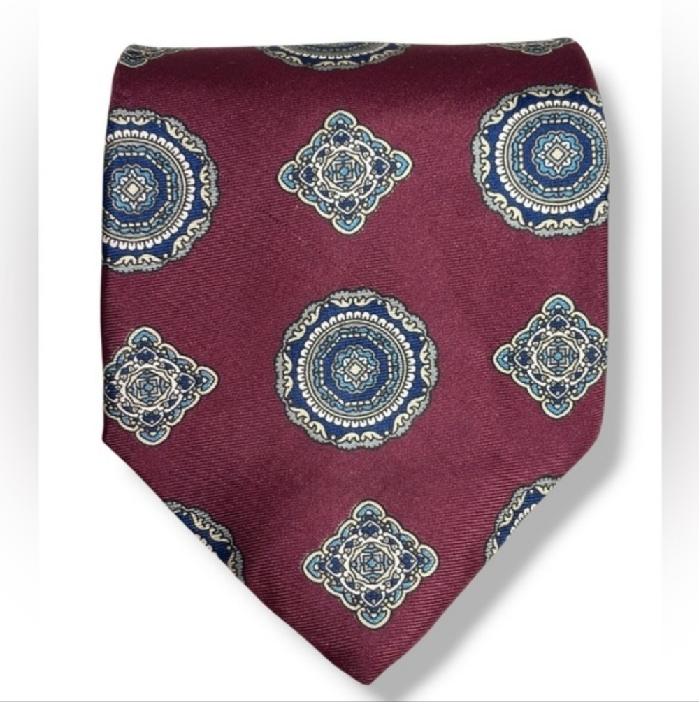 Dior Burgundy and Blue Patterned Tie - Picture 5 of 5